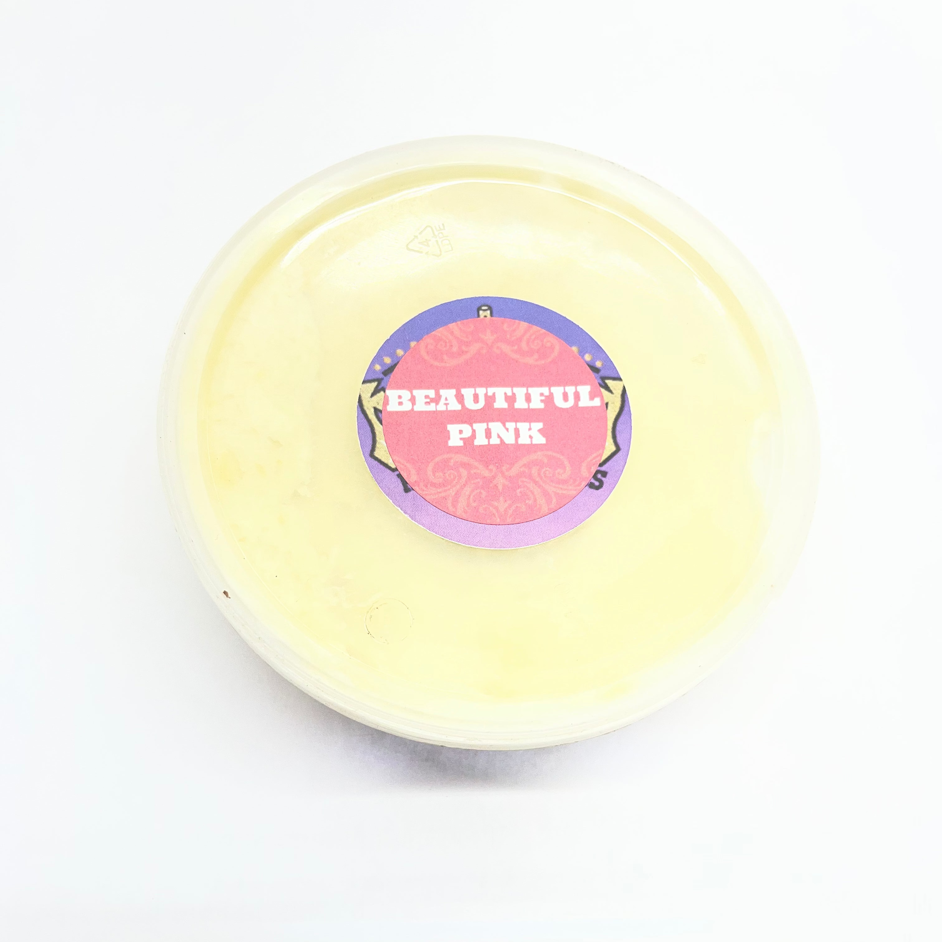 SHEA BUTTER with a 'Beautiful Pink' label on a white background